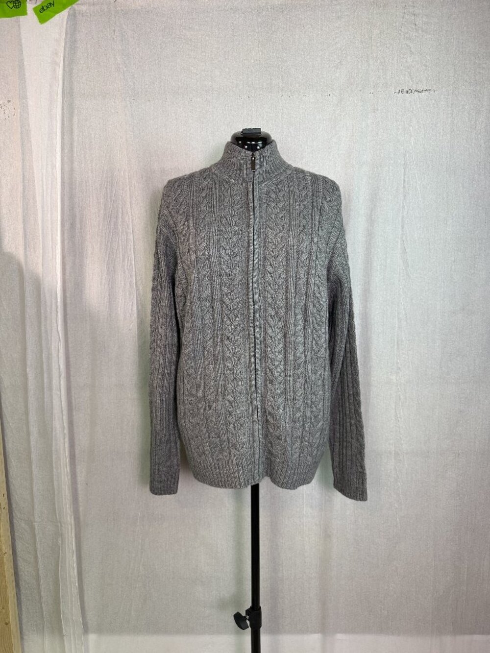 Sperry Premium Collection Cable Knit Full Zip Sweater Men’s L Charcoal Gray